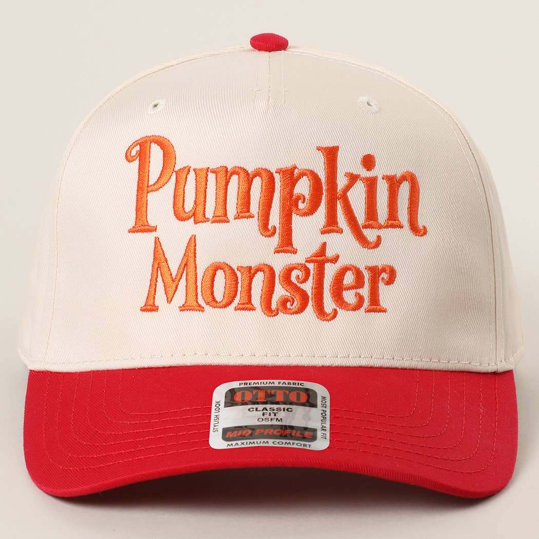 Pumpkin Monster Typography Embroidery Trucker Hat