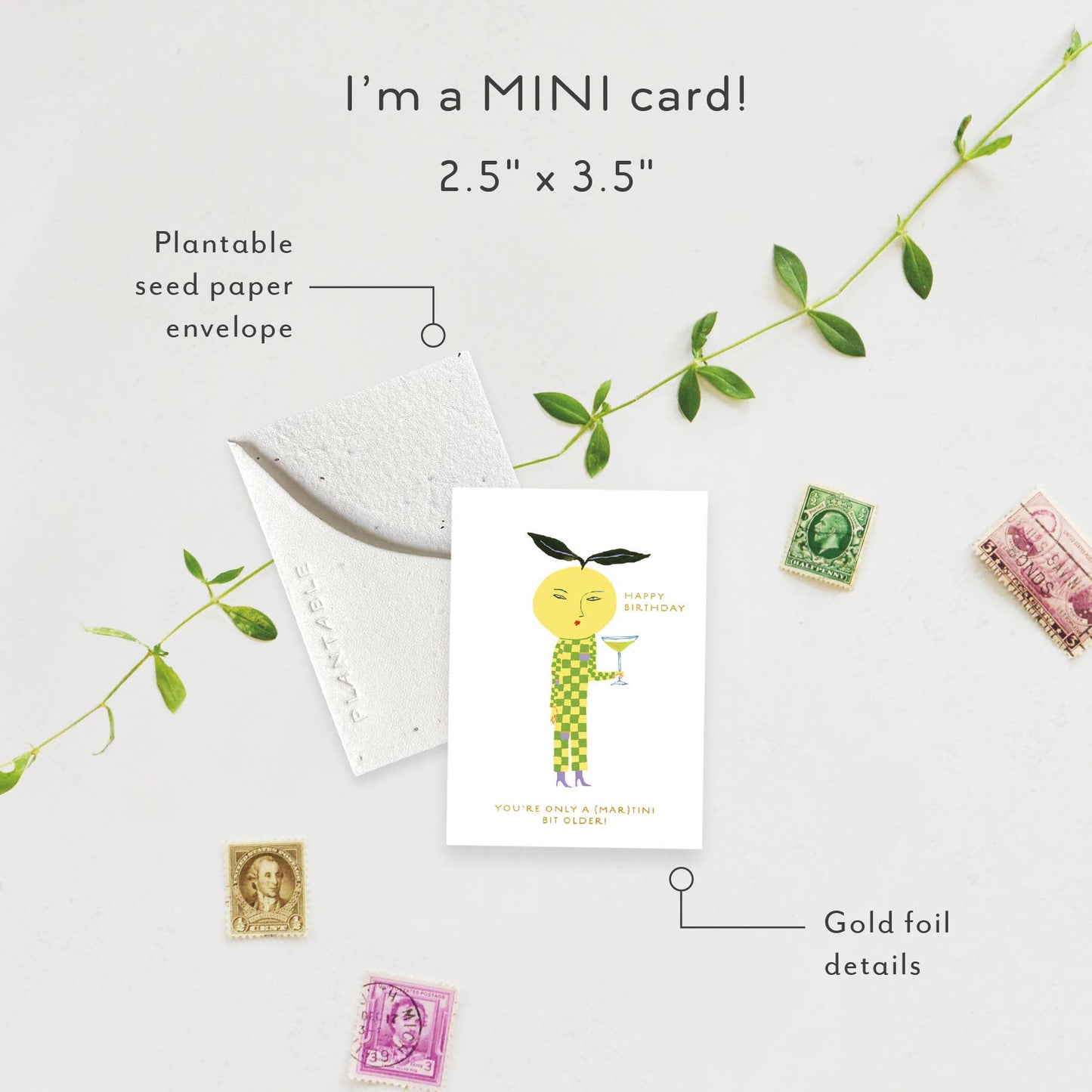 Yuzu Sprout - Birthday Mini Greeting Card 2.5" x 3.5"