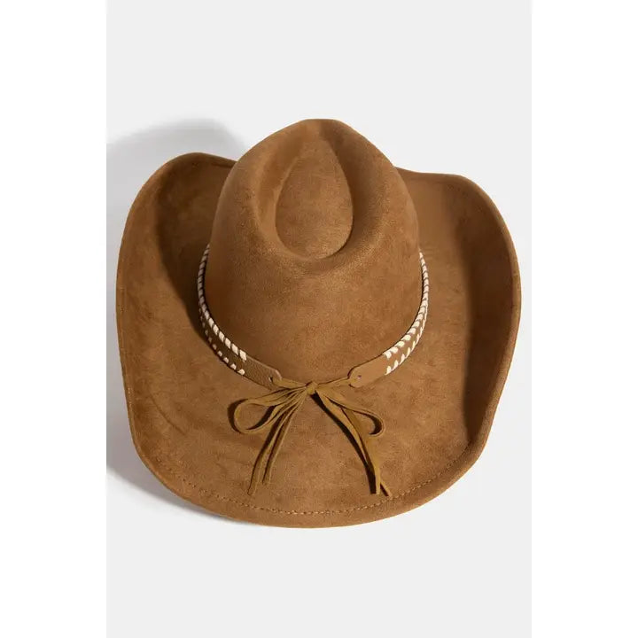 Western Braided Strap Suede Western Cowboy Hat