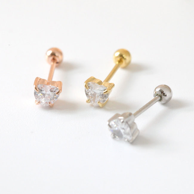 Tiny Crystal Heart Screw Back Earring