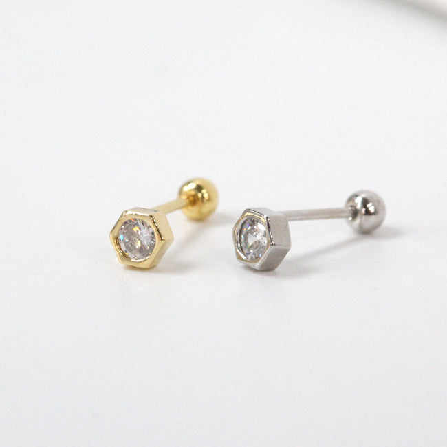 Tiny Crystal Hexagon Screw Back Earring