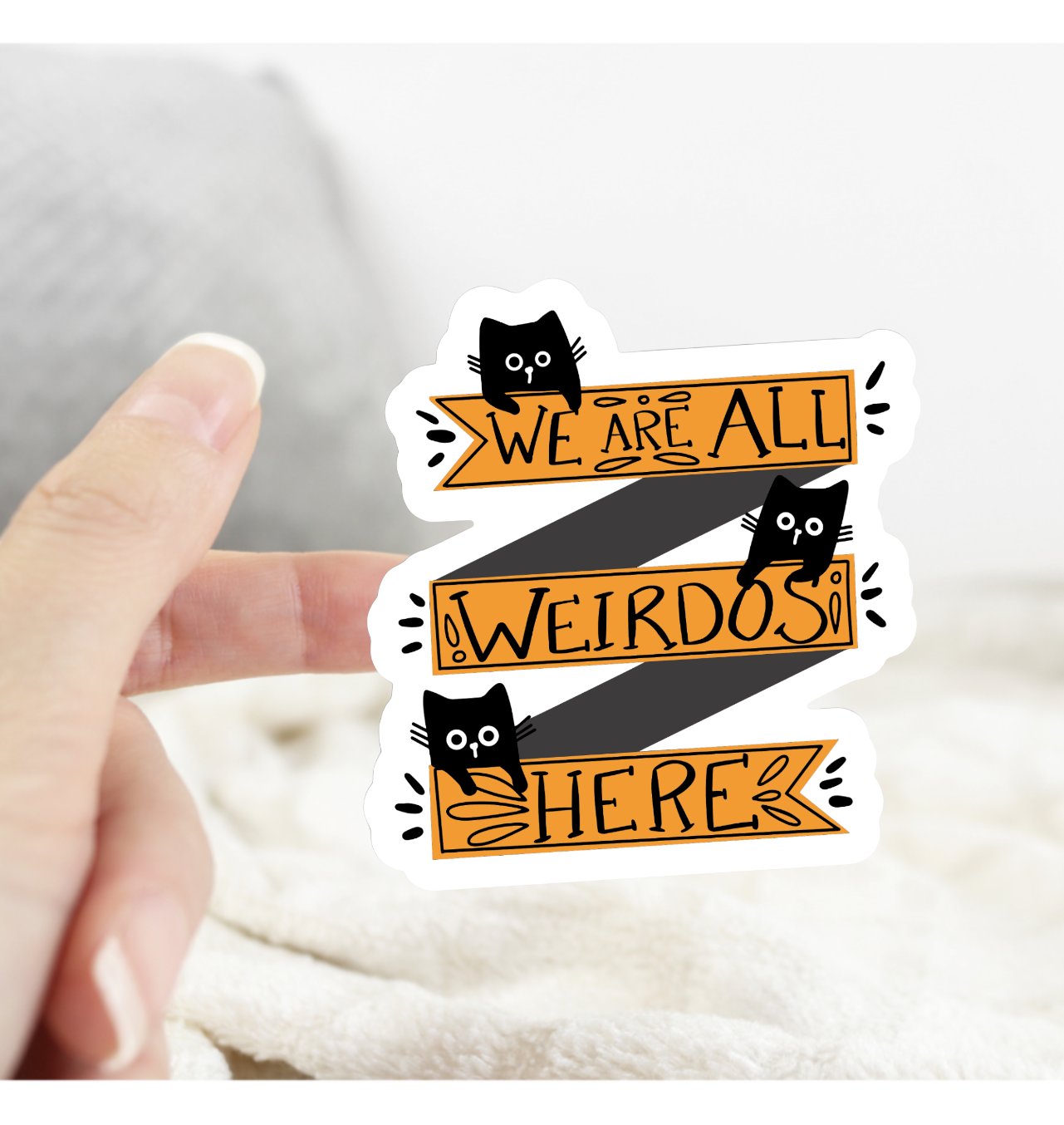 Cat We Are All Weirdos Here Sticker