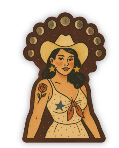 Moon Phase Cowgirl Sticker – Celestial Western Femme Art