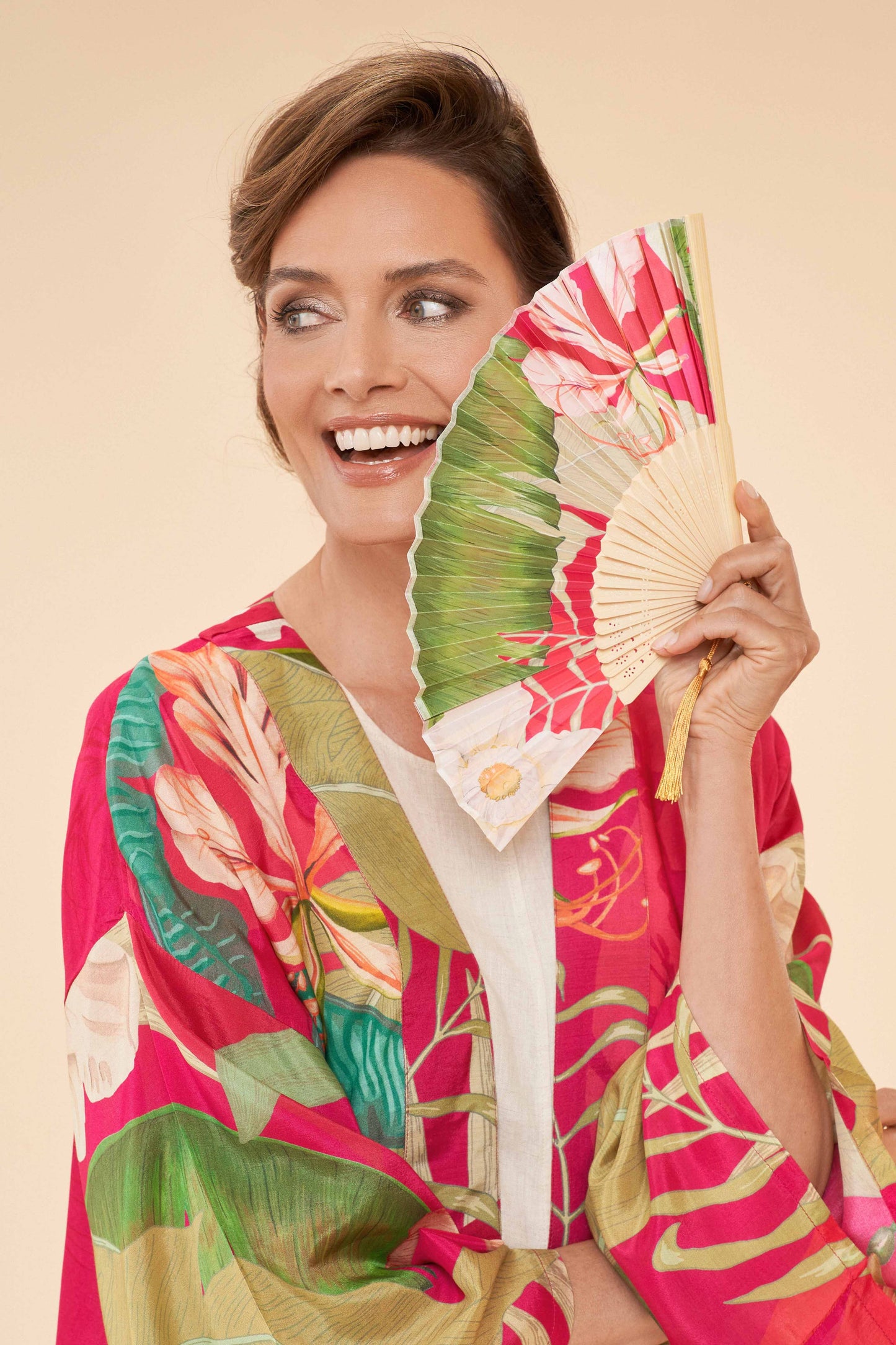 Delicate Tropical Kimono Gown | Dark Rose