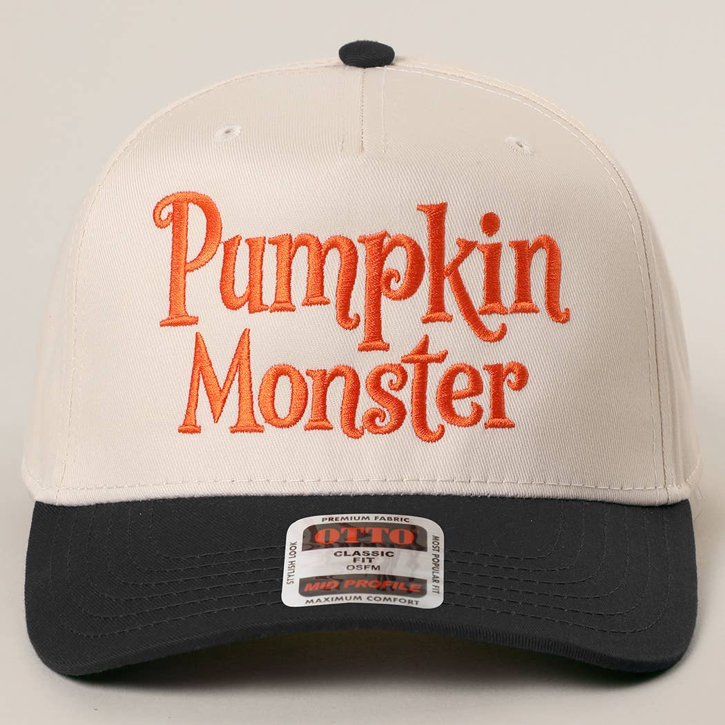 Pumpkin Monster Typography Embroidery Trucker Hat