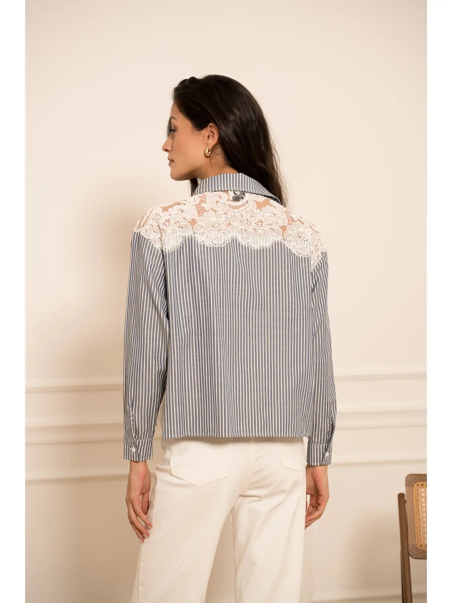 Button-Up Shirt with Lace Inserts