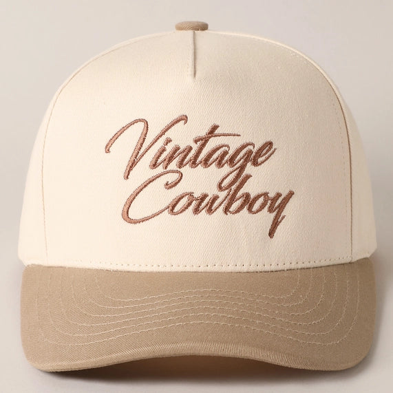 Vintage Cowboy Embroidery Two Tone Baseball Cap