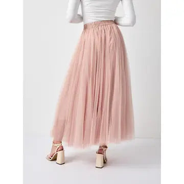 Aria Long Tulle Skirt - Old Rose