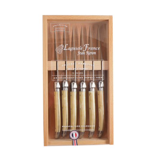 Laguiole Pale Horn Knives in Presentation Box Set of 6