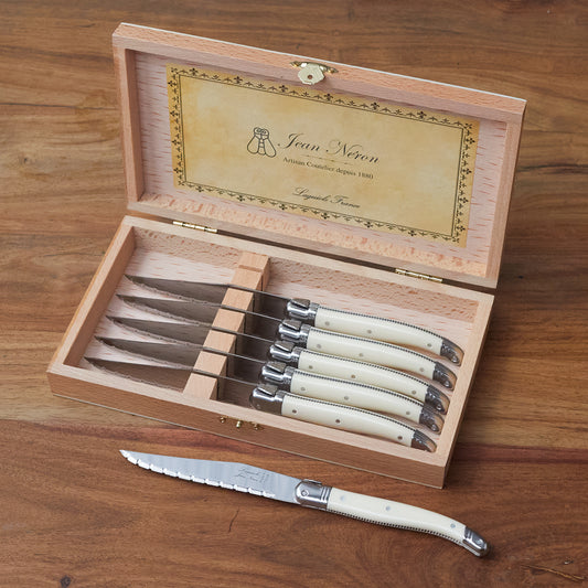 Laguiole 6 Piece Steak Knife Set, Platine Ivory in Wood Presentation Box