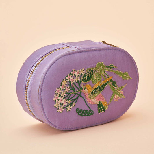 Oval Jewellery Box - Hummingbird in Lavender & Aqua
