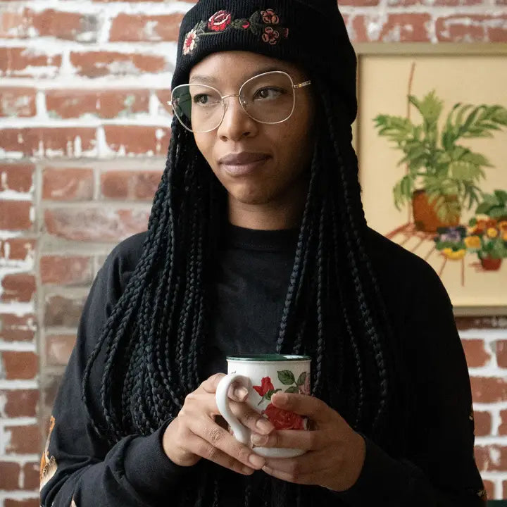 Flower Chain Beanie | Knit Toque with Embroidery