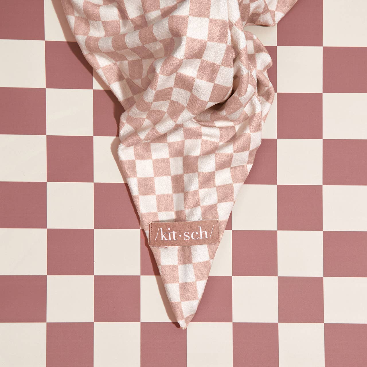 Extra Large Quick-Dry Hair Towel Wrap | Terracotta Checker