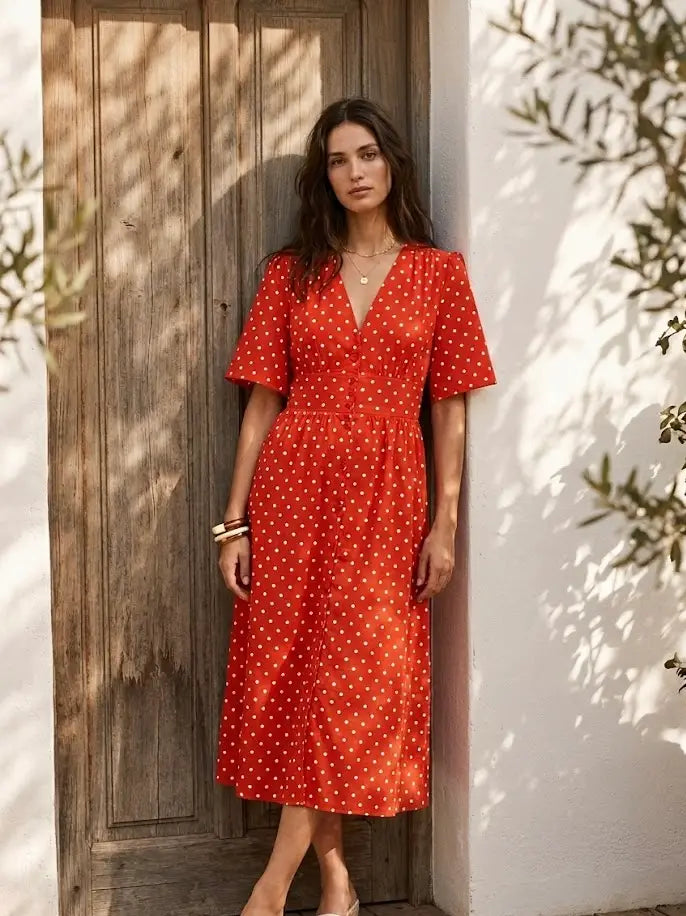 Suzzie Cotton Polka-Dot Dress