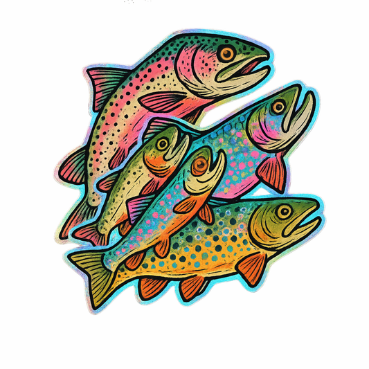 Colorful Trout Stack Vinyl Sticker – Hand-Drawn Fishing Art