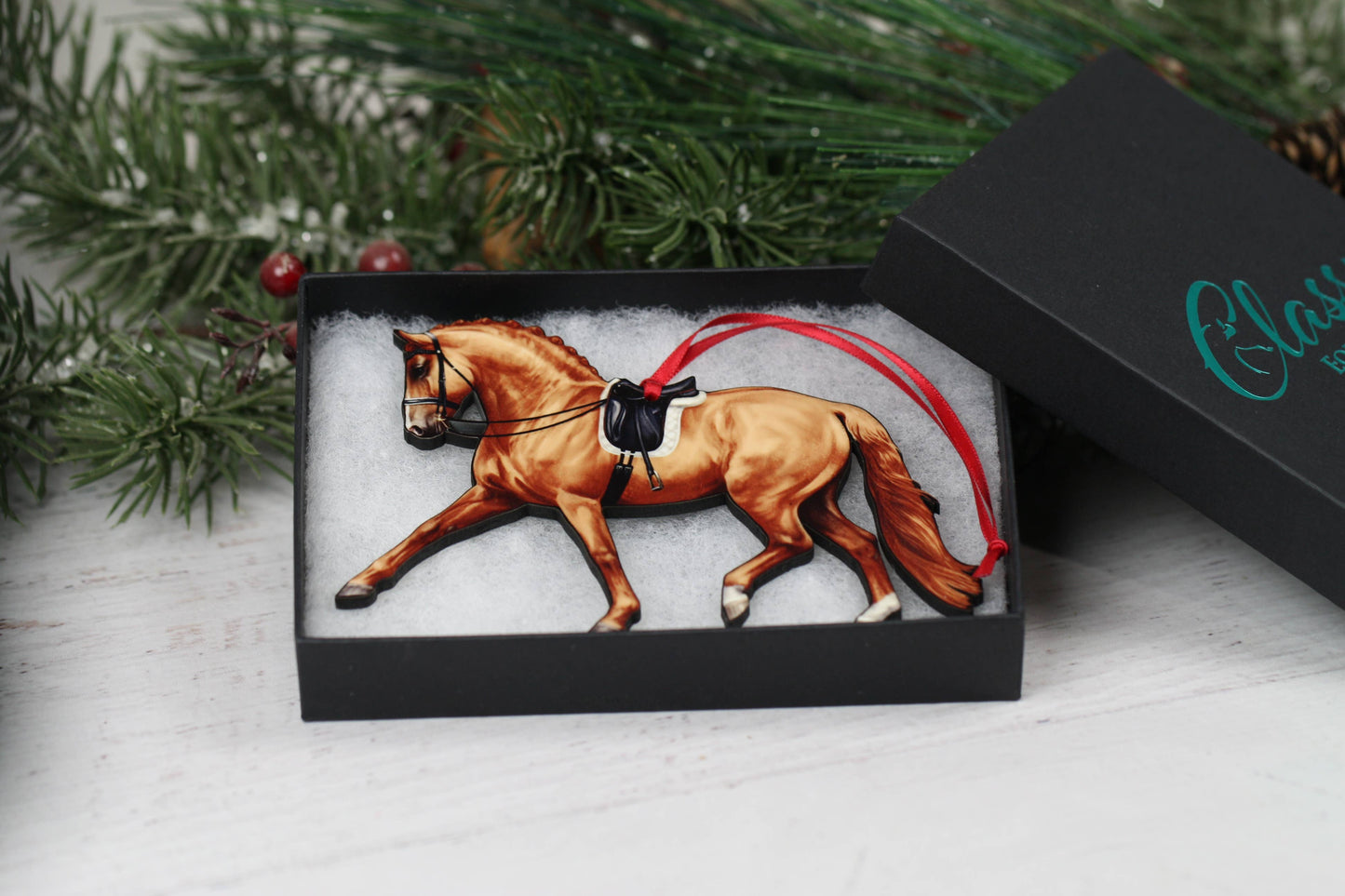 Dressage Horse Ornament - Chestnut Extended Trot Dressage