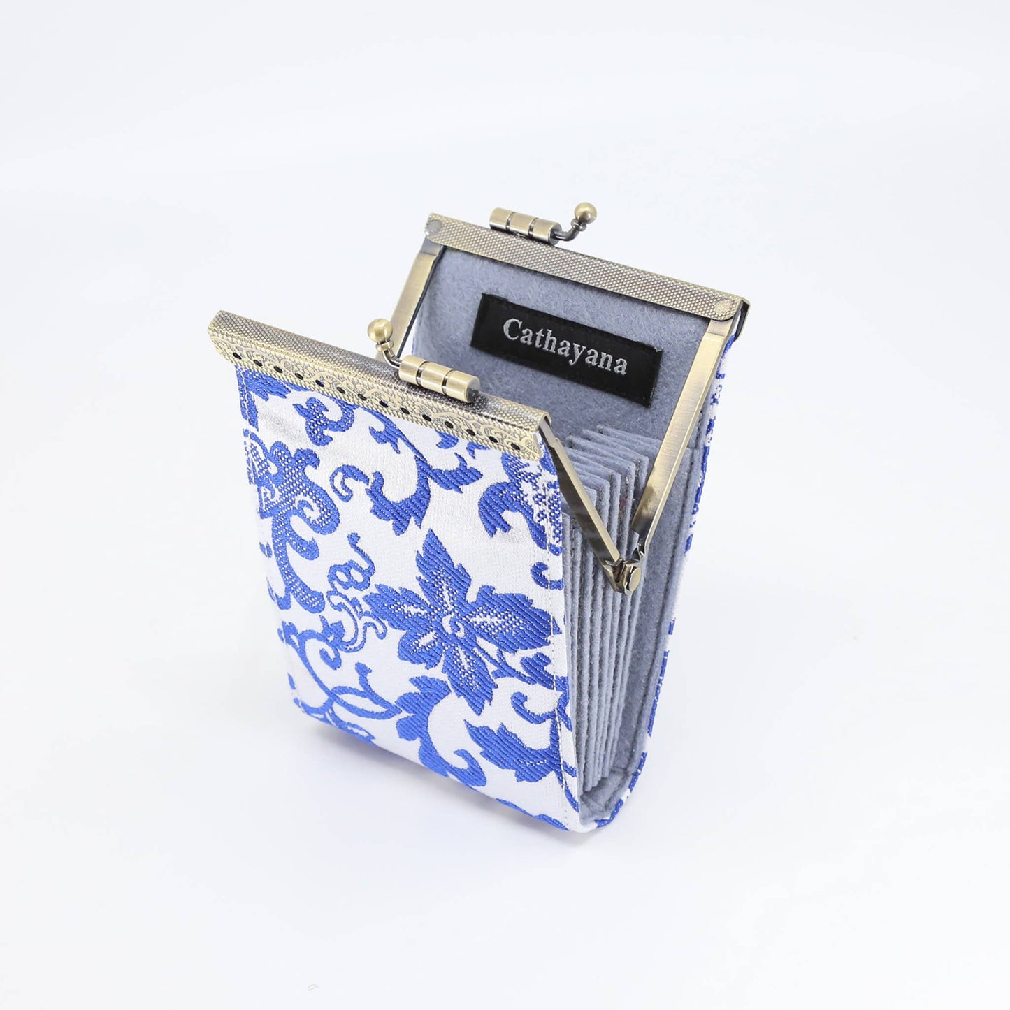 White and Blue Floral Brocade Card Holder with RFID