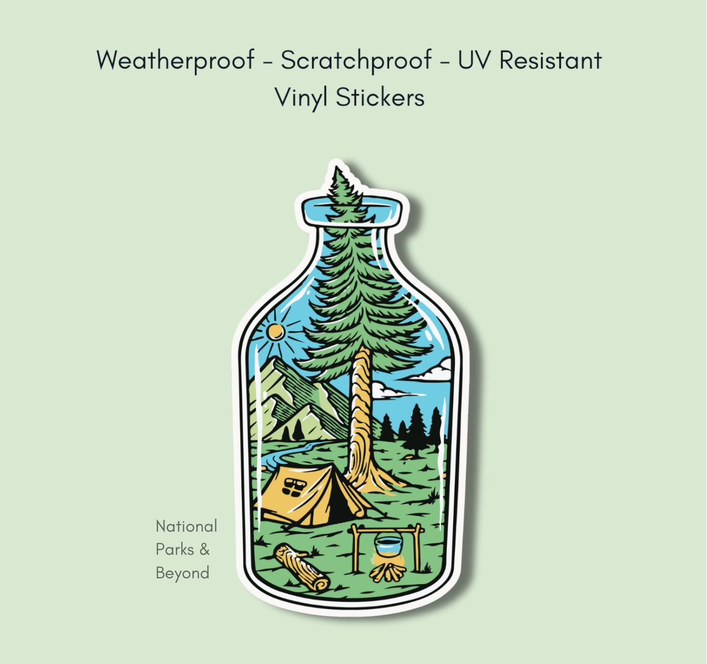 Bottle of Serenity Camping Scene Sticker