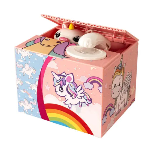 Unicorn Hiding in Box Coin Bank