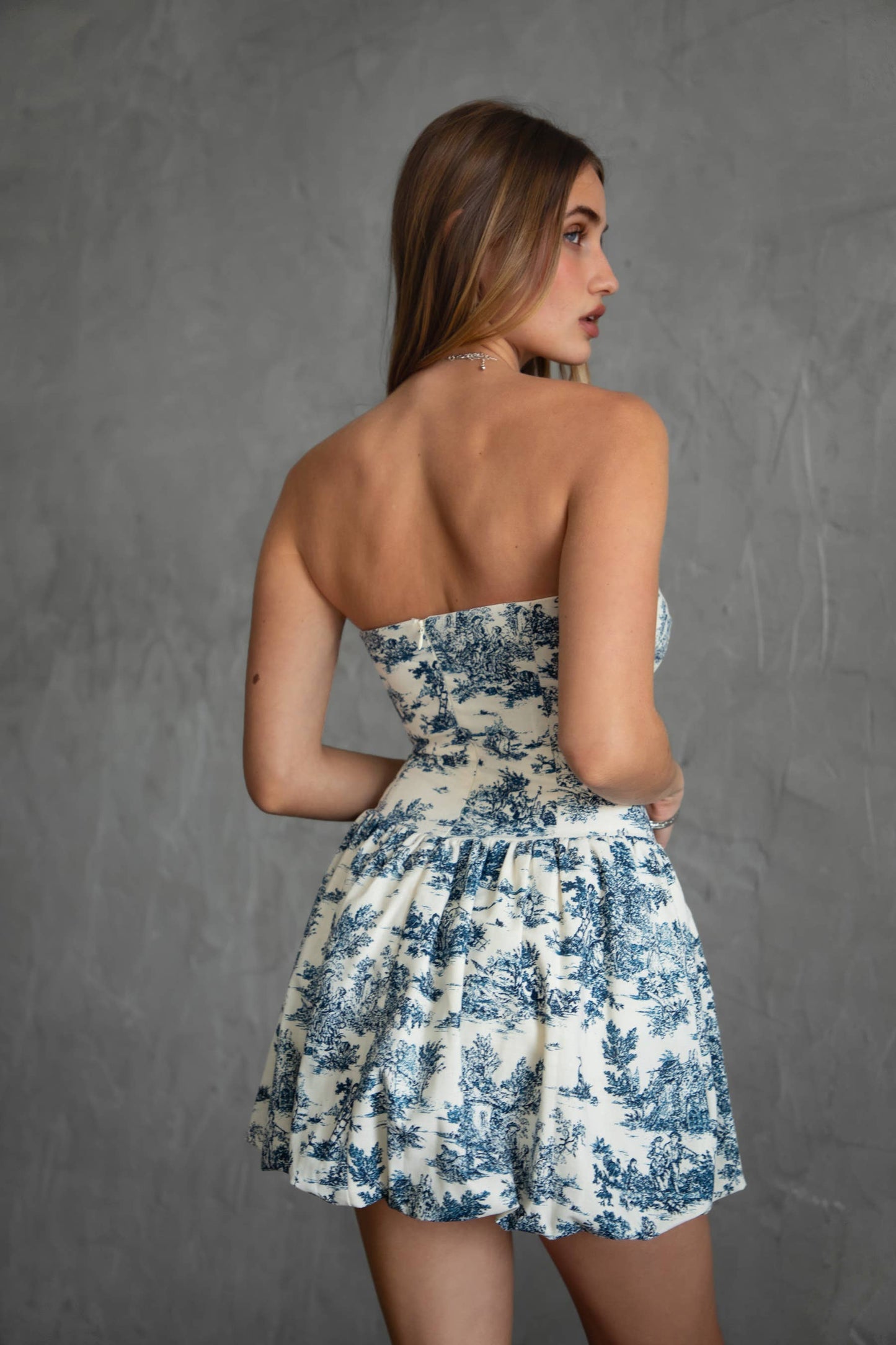 MAIDISON Strapless Bubble Hem Dainty Floral Mini Dress