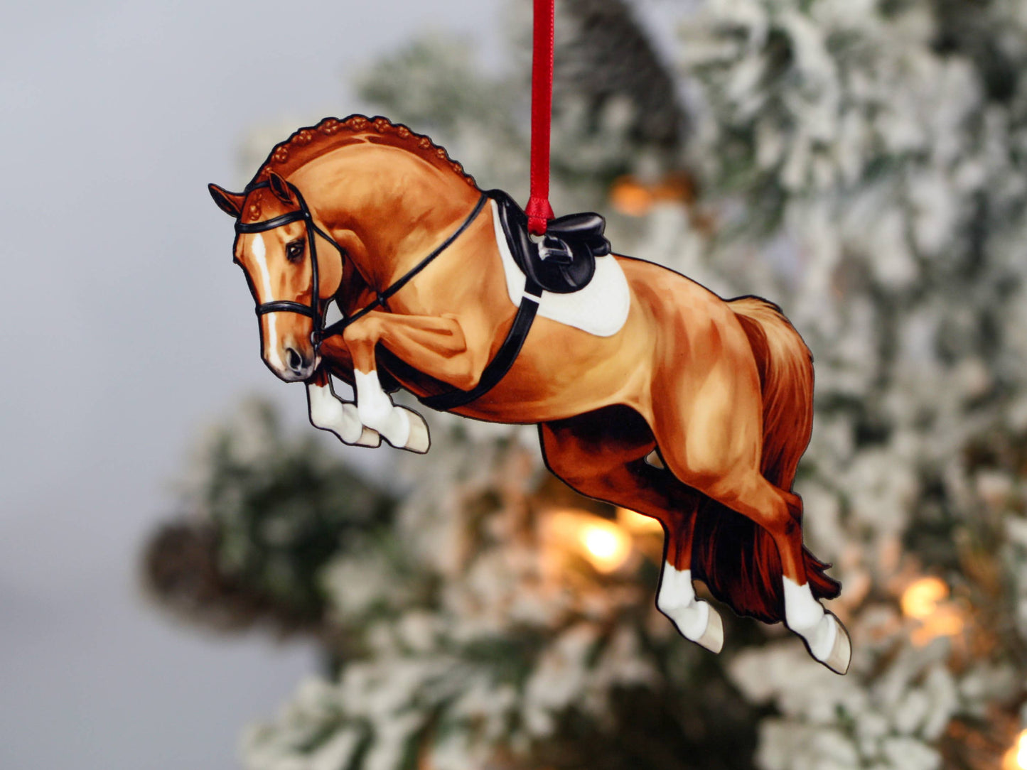 Jumping Horse Ornament - Chestnut Hunter Equestrian Décor