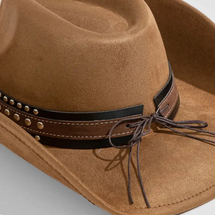 Layered Western Bull Head Strap Cowboy Hat | Brown