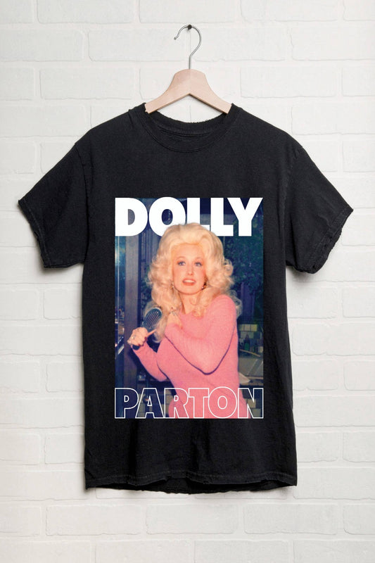 Dolly Parton in Pink | Black Thrifted Distressed Tee