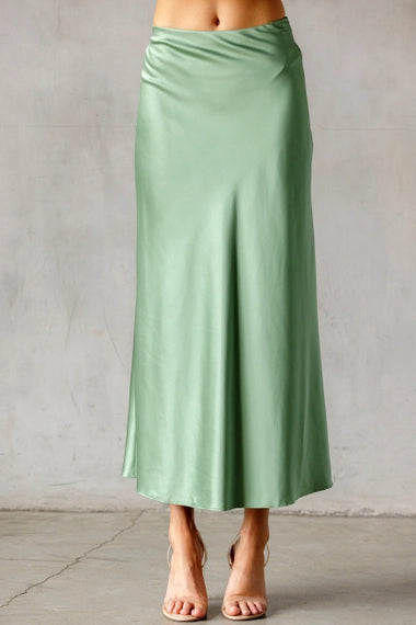 Satin Midi Skirt | Green