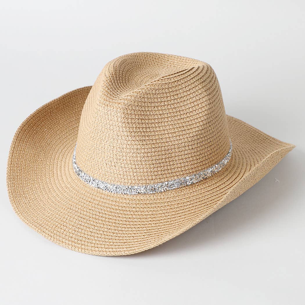 Rhinestone Band Straw Panama Cowboy Hat