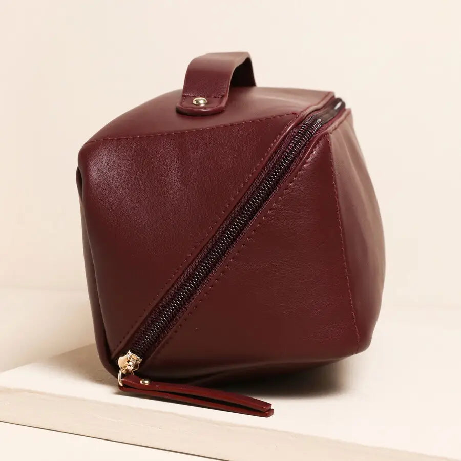 Burgundy Open Flat Rectangular Makeup Bag