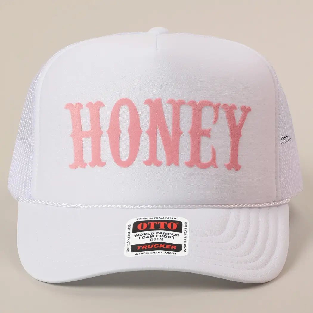 Honey Text Logo Printed Mesh Back Trucker Hat