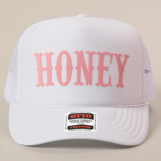 Honey Text Logo Printed Mesh Back Trucker Hat