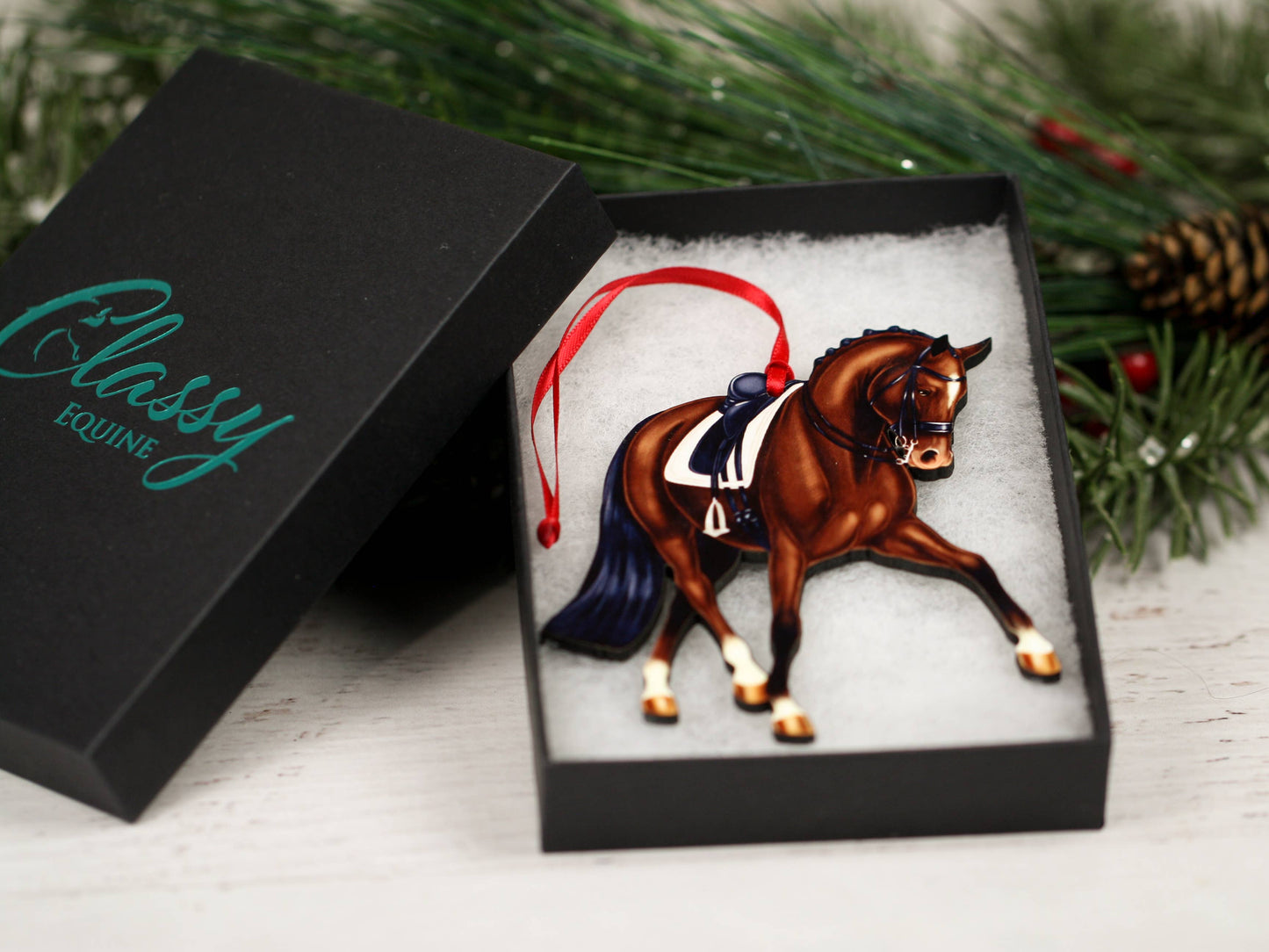 Dressage Horse Christmas Ornament -  Bay Half Pass Dressage