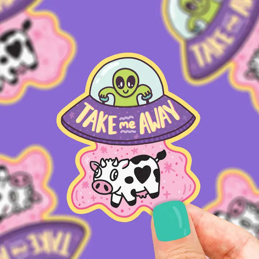 Take Me Away Cosmic UFO Alien Cow Vinyl Sticker