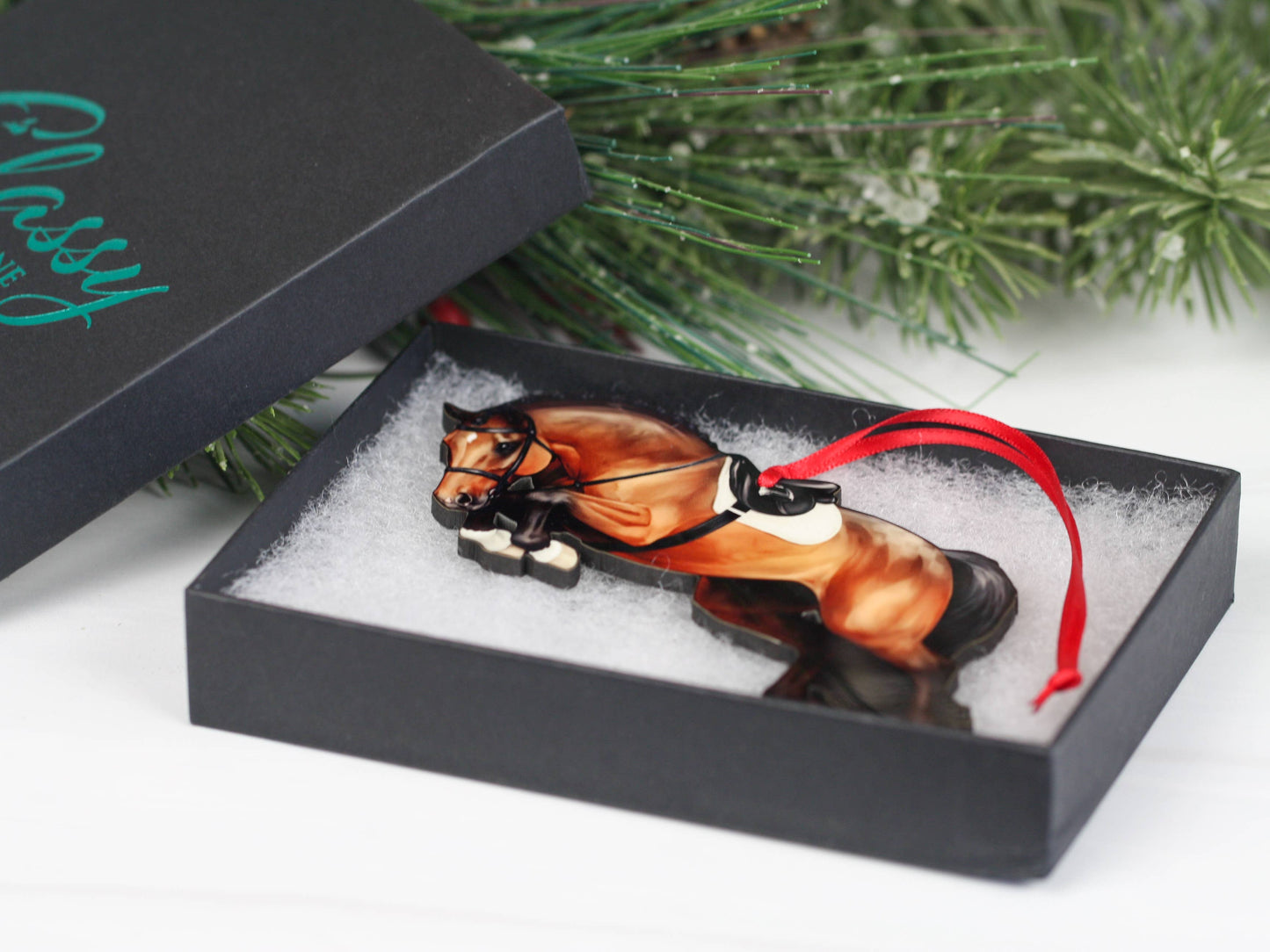 Jumping Horse Ornament -Bay Hunter Equestrian Christmas Gift