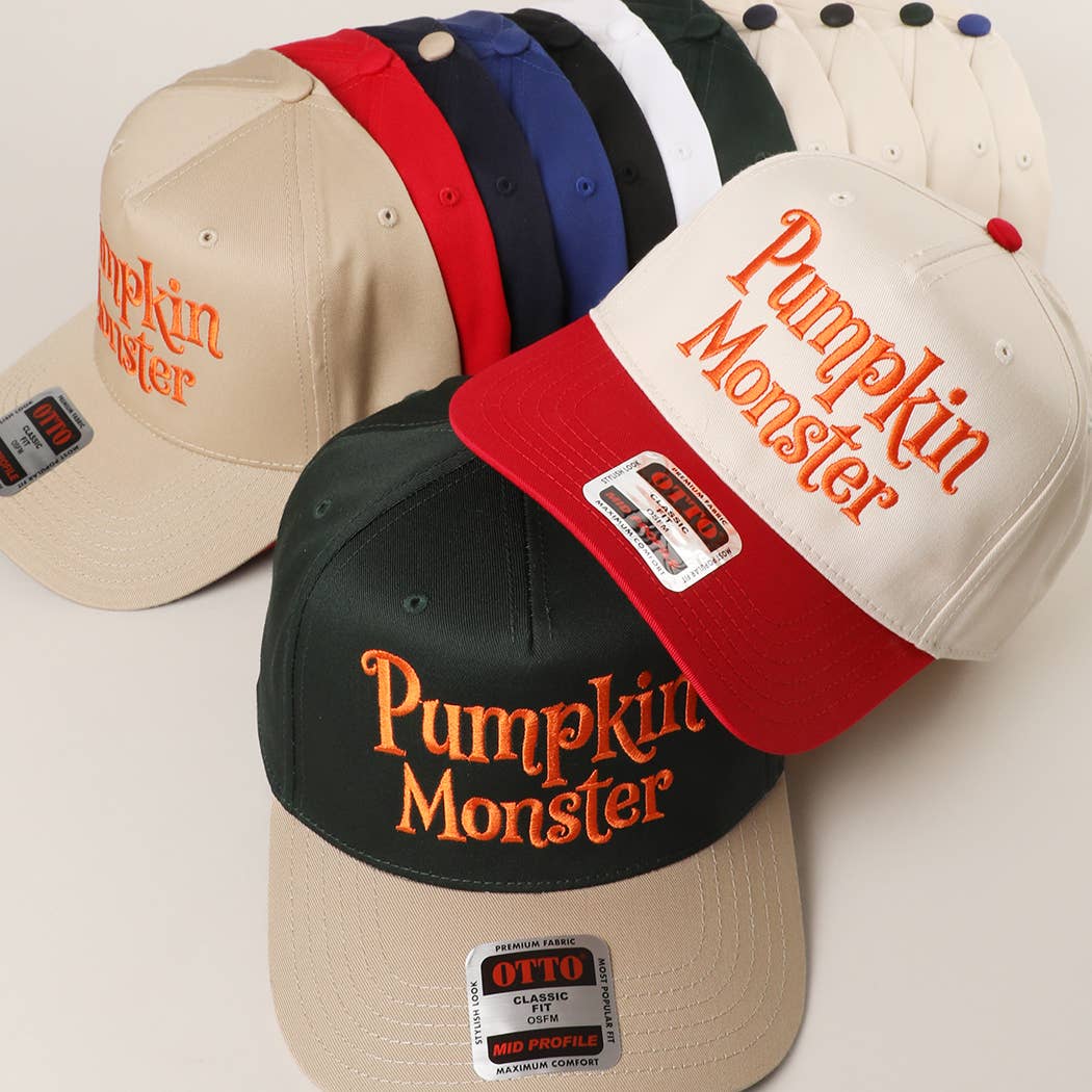 Pumpkin Monster Typography Embroidery Trucker Hat