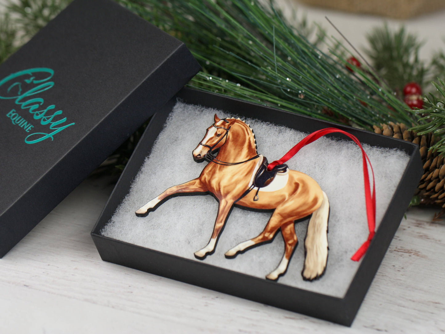 Dressage Horse Ornament - Palomino Half Pass Dressage II