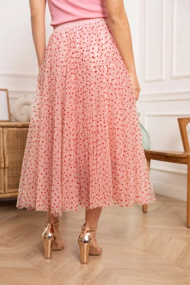 Aria Heart Print Tulle Skirt - Pink