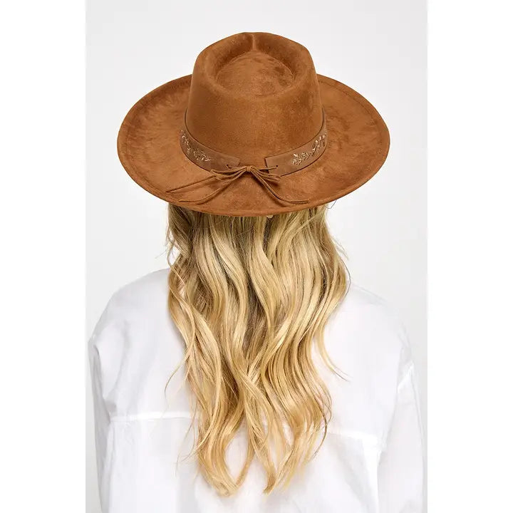 Embroidered Flower Strap Fedora Hat