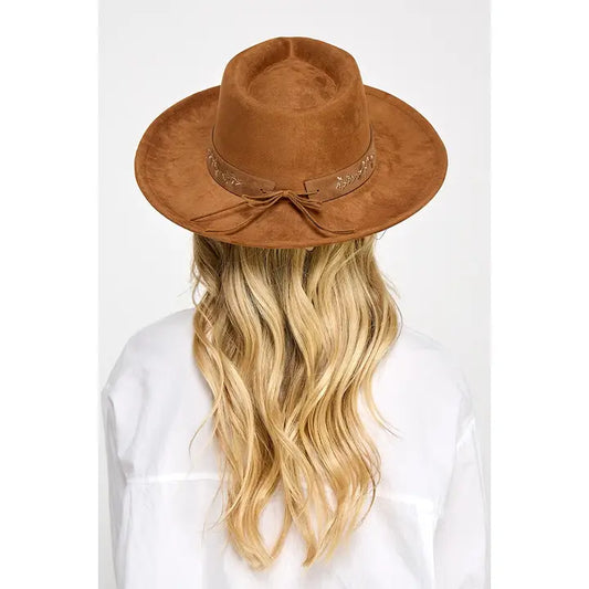 Embroidered Flower Strap Fedora Hat