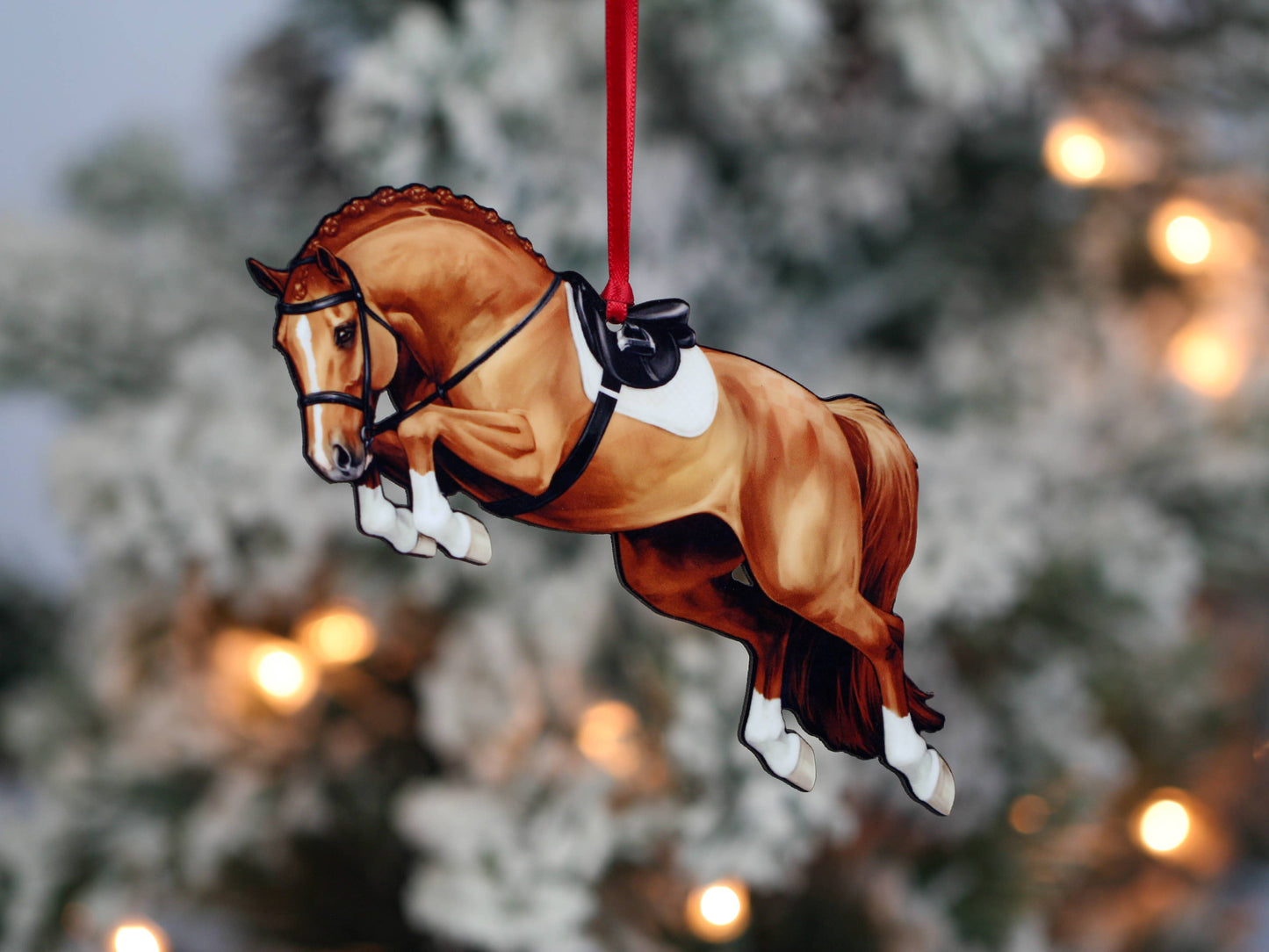 Jumping Horse Ornament - Chestnut Hunter Equestrian Décor