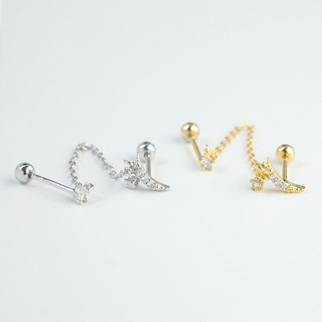 Tiny Chained Galaxy Screw Back Earring