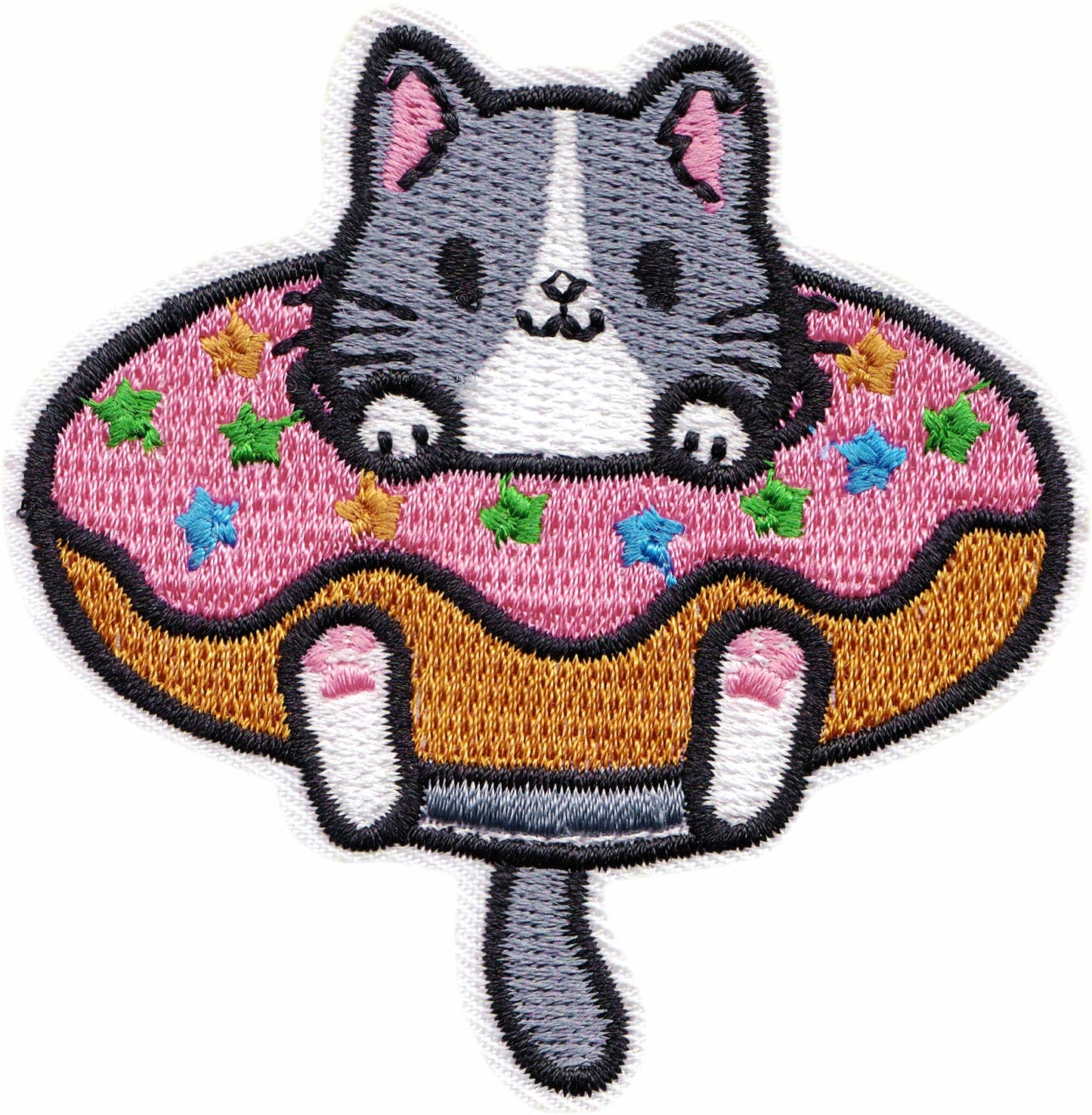 Patch - Cat - Cute Gray And White In Pink Donut