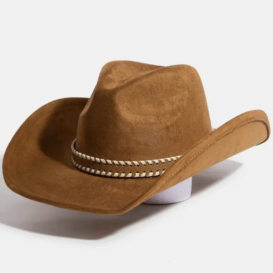 Western Braided Strap Suede Western Cowboy Hat