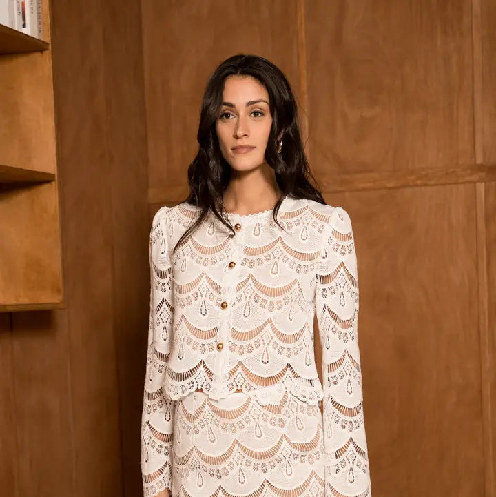 Bicolored Guipure Lace Short Skirt