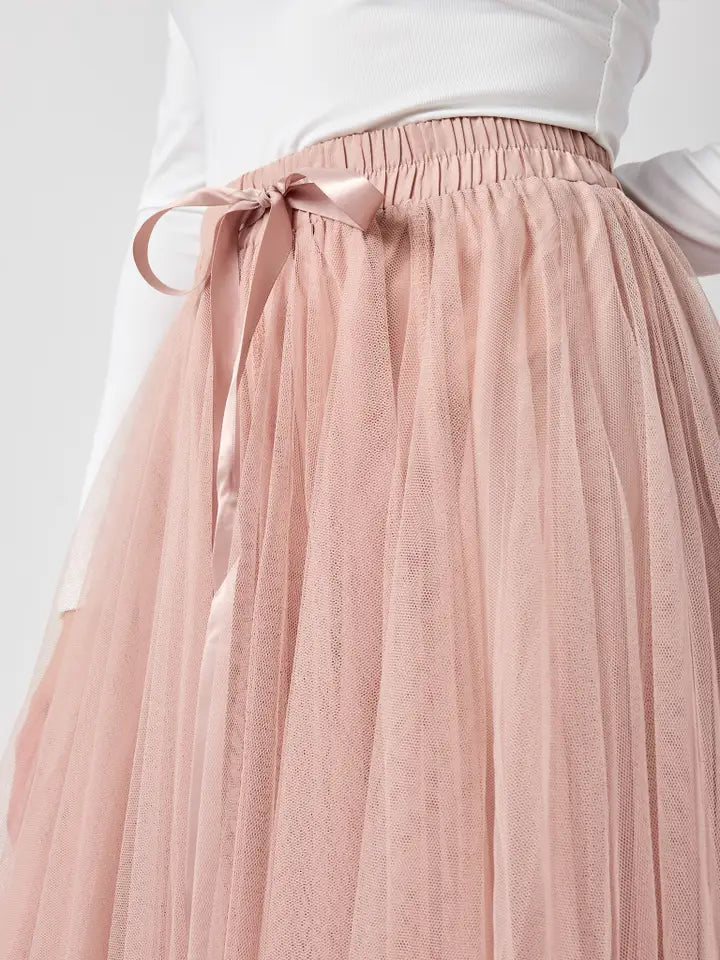 Aria Long Tulle Skirt - Old Rose