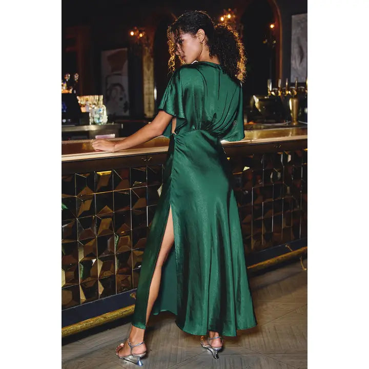 Satin Blouson Maxi Dress