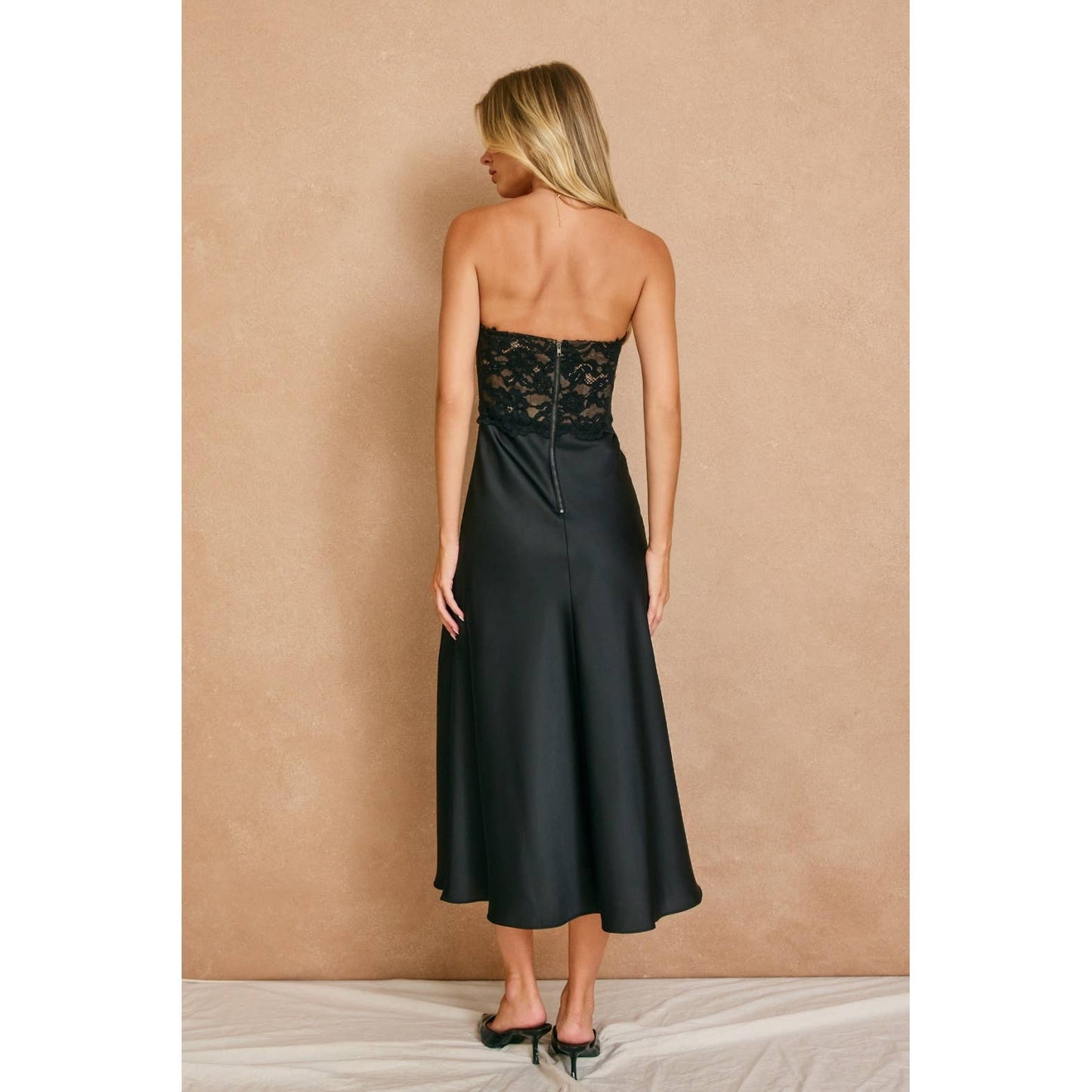 Quiet Luxe Convertible Lace and Satin Midi Dress