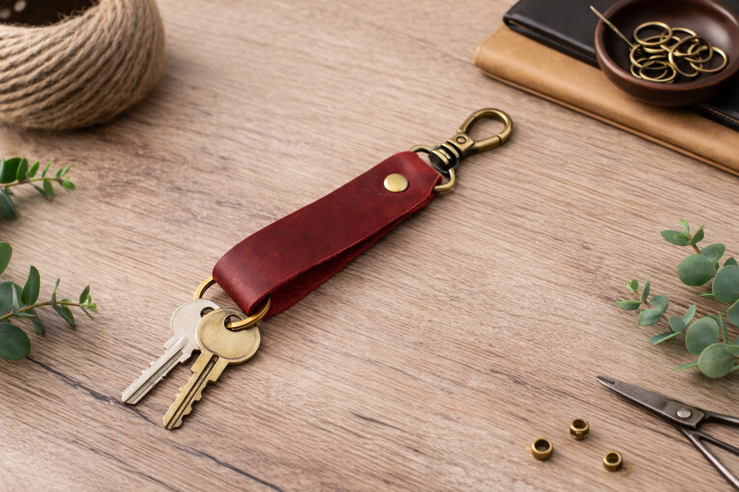 Genuine Leather Keychain, Keychain RIng, Handmade Key Tag