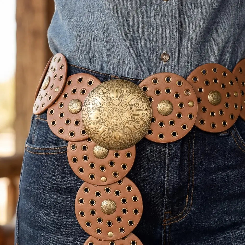 Wide Concho Disc Western Statement Belt